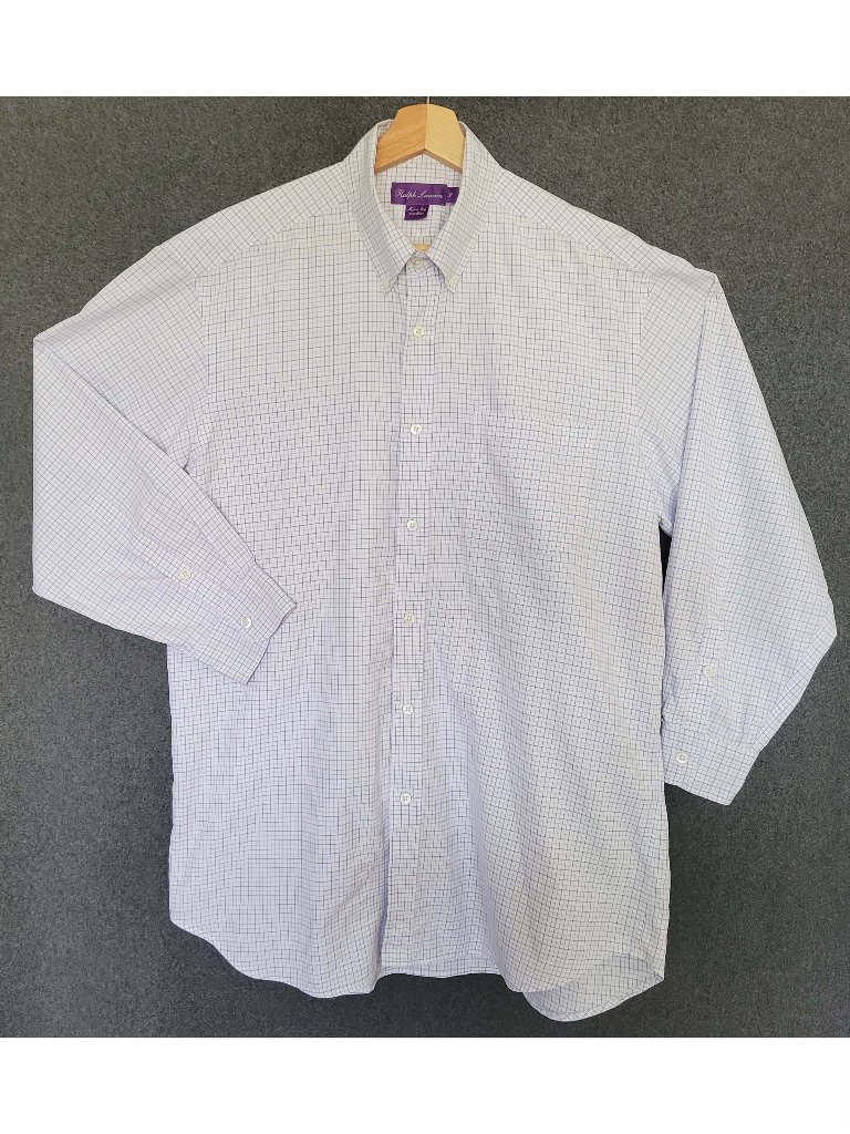 Ralph Lauren Purple Label Oxford Button Down Dress Shirt Made In Italy Checkered